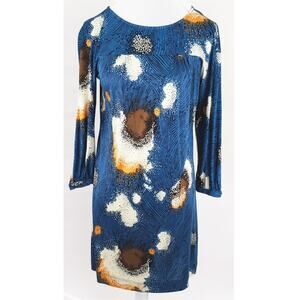 Twelfth Street by Cynthia Vincent Blue 100% Silk Dress Sz P (small) Long Sleeve